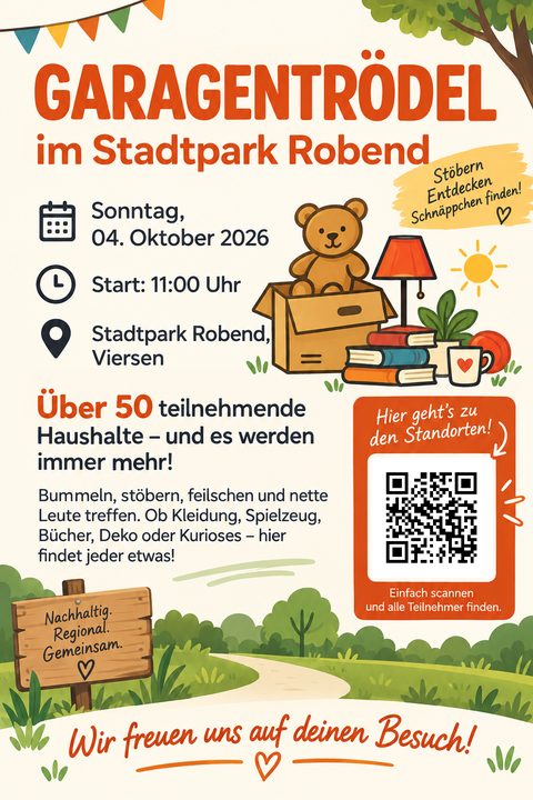 Flyer: Garagentrödel im Stadtpark Robend, Sonntag, 4. Oktober 2026, ab 11 Uhr